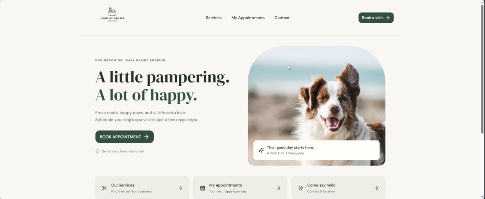 SPOIL ME DOG SPA concept demo interface